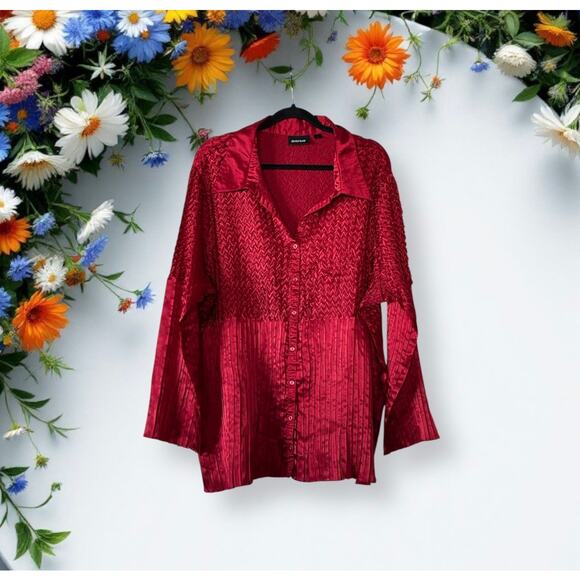 Avenue Womens Top Blouse Red Size 30/32 Semi Sheer - Picture 1 of 8